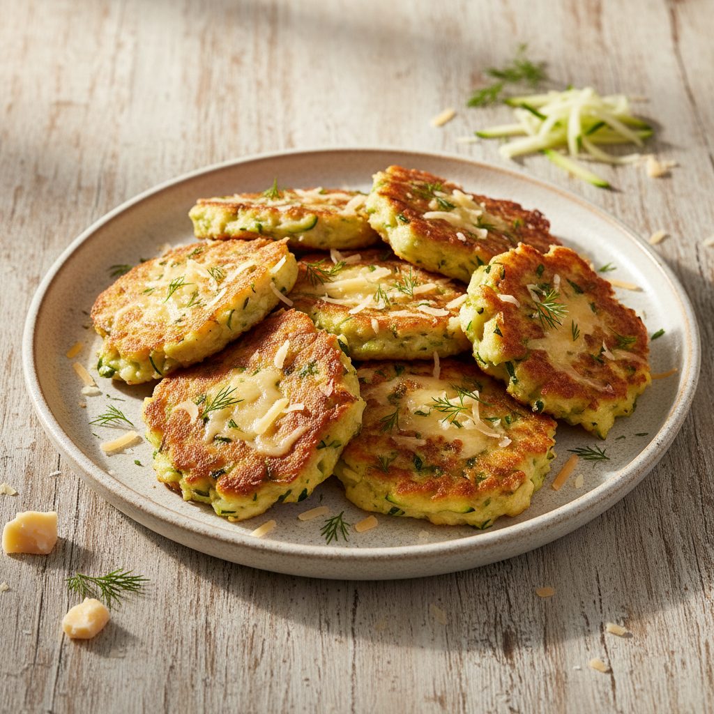 Куриные оладьи с кабачком и сыром — готовое блюдо
